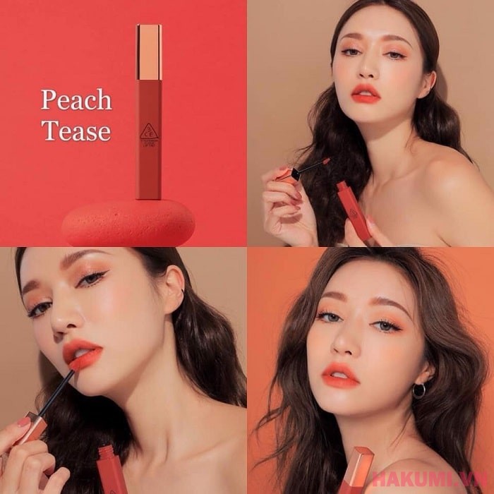 Son Kem 3CE Peach Tease Cloud Lip Tint Màu Cam San Hô 2